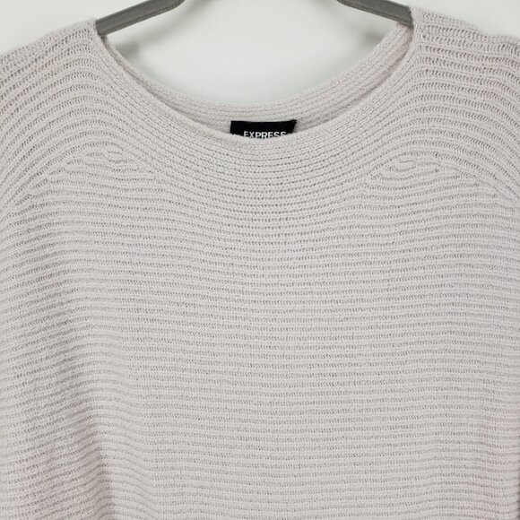 Express Asymmetric Hem Ribbed Knit Pullover Tunic Sweater XS Womens Pale Gray - Picture 7 of 10
